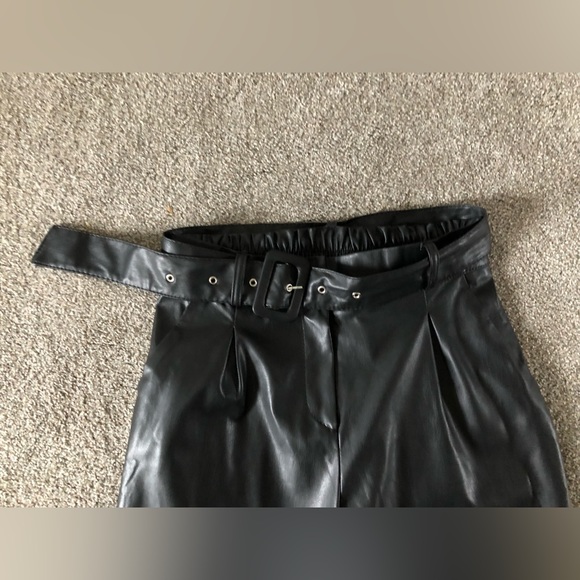 Halilu Faux Leather Pants size M Belted Zipper Elasticity Hight Waist - Picture 9 of 14